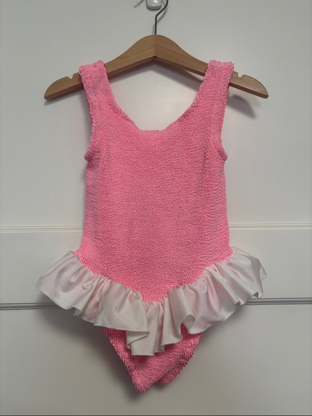Hunza G Kids Denise Girls Pink Ruffled One-Piece Swimsuit